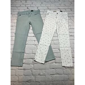 TWO PAIRS AG The Stilt Cigarette Crop Pale Blue & white Print Jeans Sz 24 J2408
